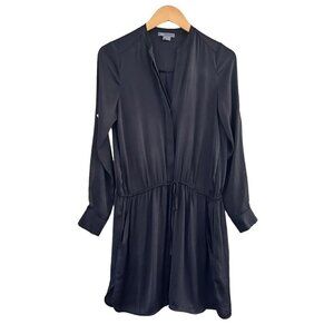 Vince Dress Women’s XS Black Satin Dress Casual Cinch Waist Roll up Tab